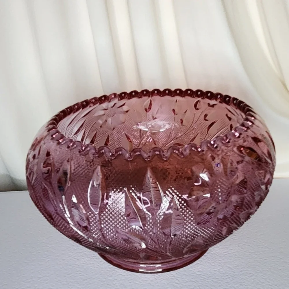 Fenton Pink/Purple Cut Glass Candle Bowl